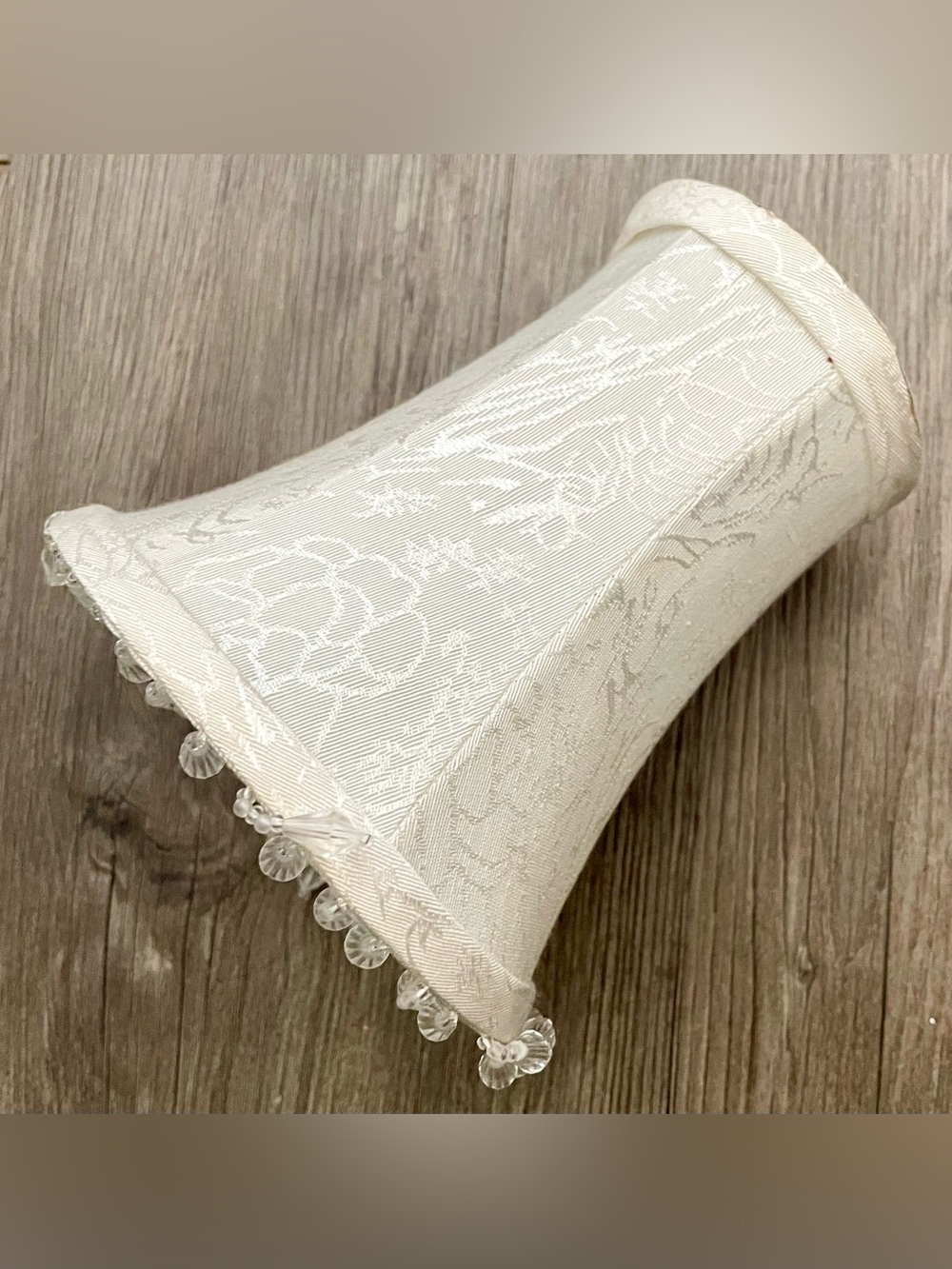 💡 Mini Cream Jacquard Lampshade with Beaded Fringe 💡